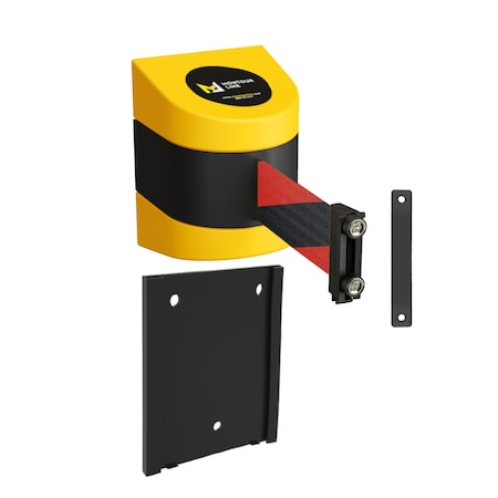 Retr. Belt Barrier Yellow Removable Wall Mount, 15ft. Blk/Rd Belt (M)